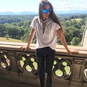 White t-shirt with cross cross from f21